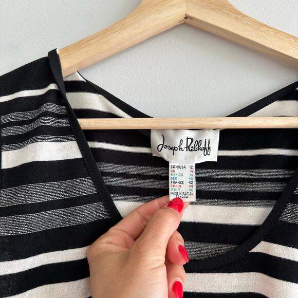 Joseph Ribkoff Asymmetrical Striped Sequin Two-Piece Top Cardigan Set - Picture 11 of 13